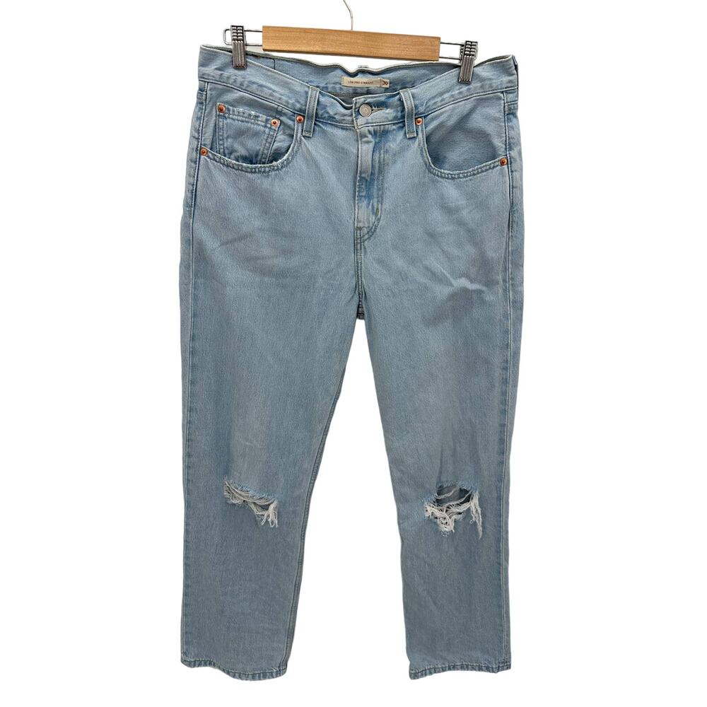 Levis Womens Low Pro Straight Light Wash Distressed Loose Jeans 30 A0964-0011